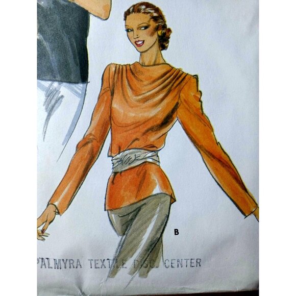 Vintage 80s Butterick 6910 Cowl Drape Blouse Top Sewing Pattern Size 12 Cut Chic - Picture 2 of 4